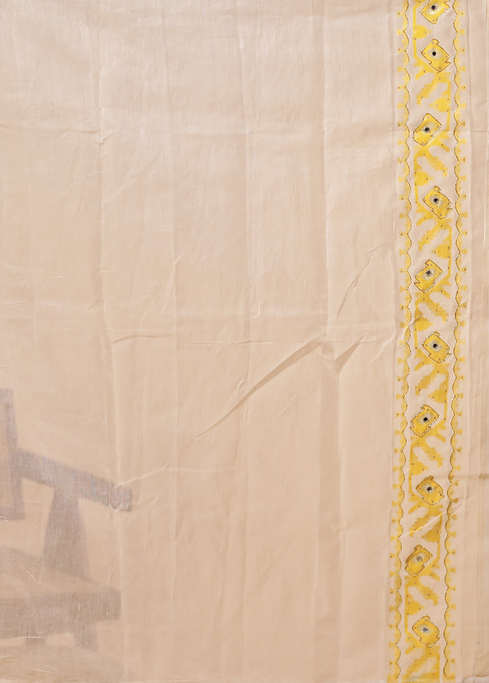 White Khadi Cotton Saree With Blouse Piece