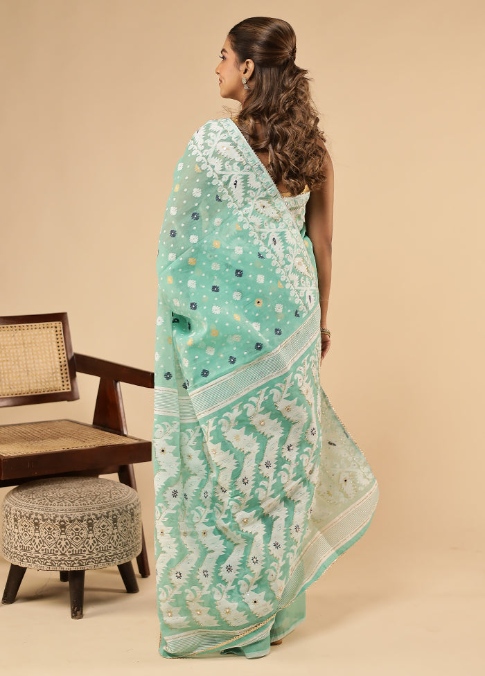 Green Khadi Cotton Saree With Blouse Piece