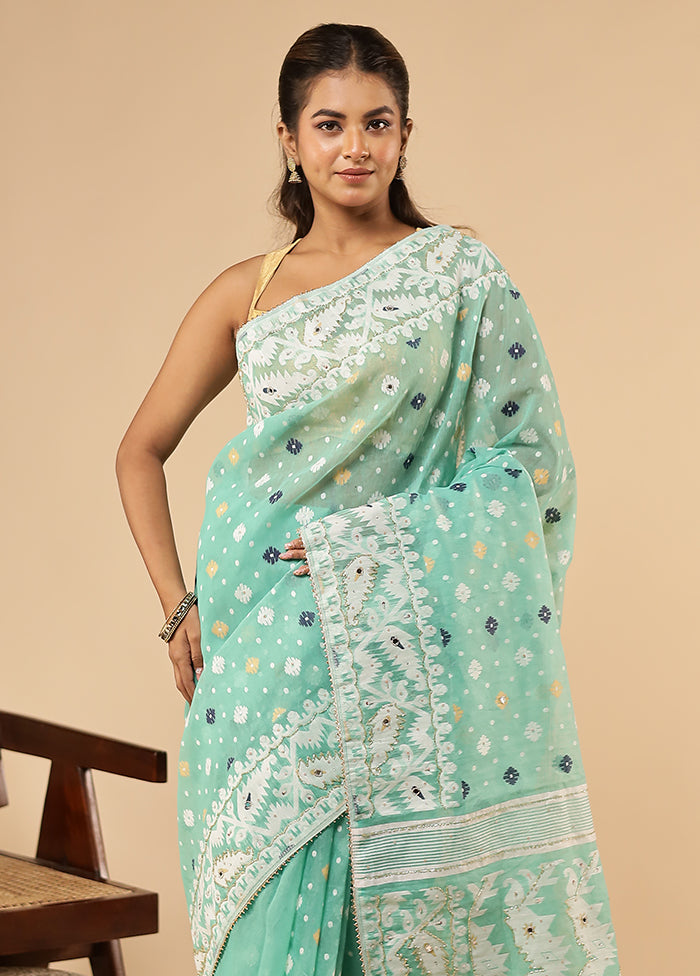 Green Khadi Cotton Saree With Blouse Piece