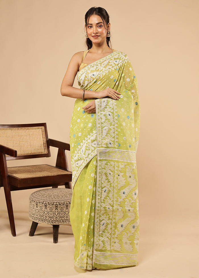 Green Khadi Cotton Saree With Blouse Piece