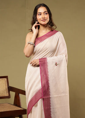 Cream Linen Silk Saree With Blouse Piece