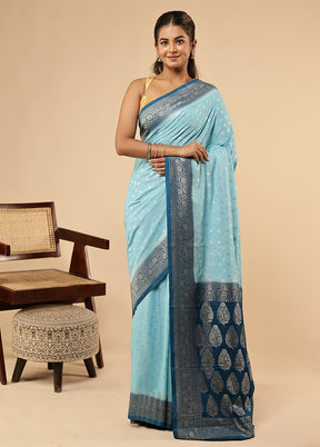 Blue Dupion Silk Saree With Blouse Piece