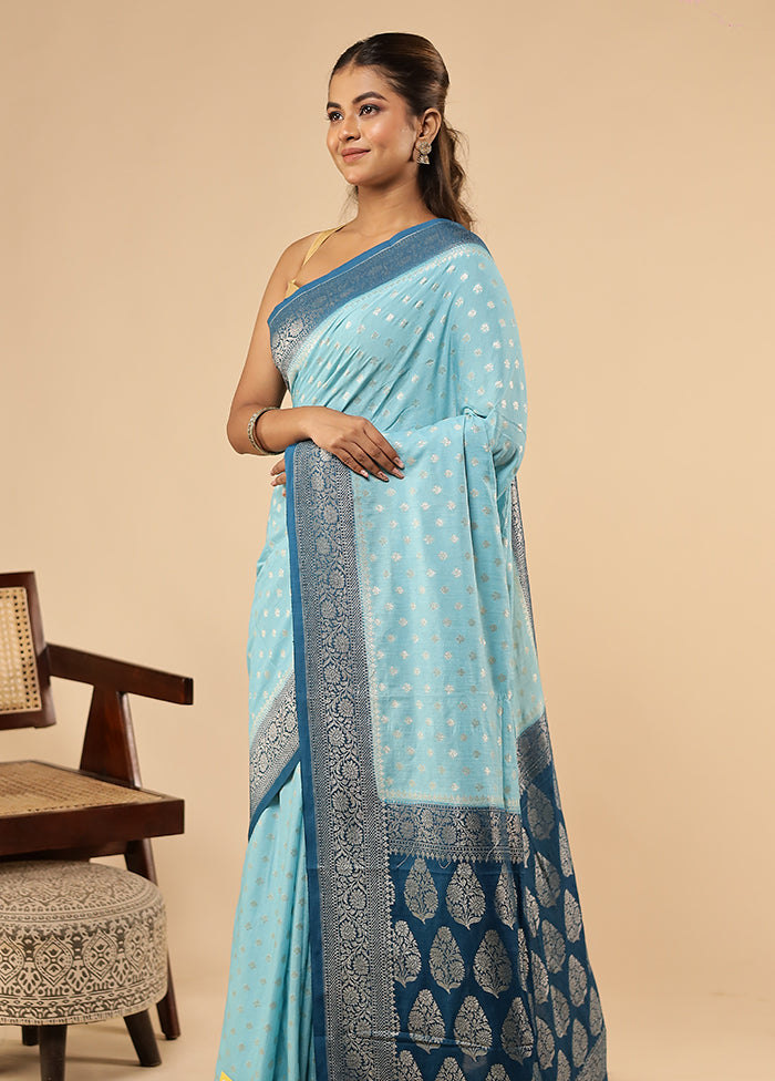 Blue Dupion Silk Saree With Blouse Piece