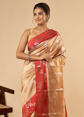 Cream Dupion Silk Saree With Blouse Piece