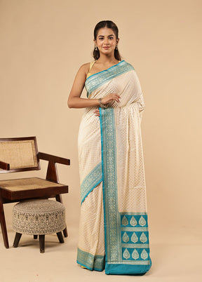 Cream Dupion Silk Saree With Blouse Piece