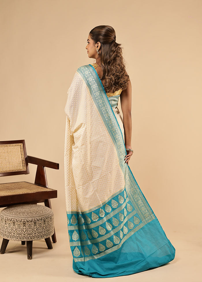 Cream Dupion Silk Saree With Blouse Piece