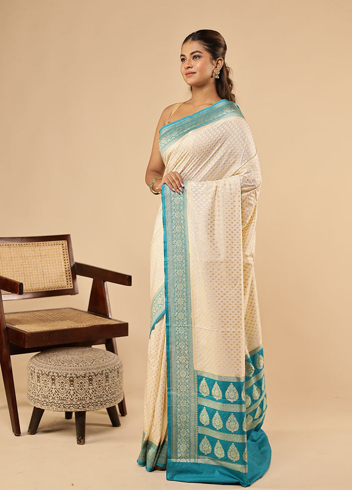 Cream Dupion Silk Saree With Blouse Piece