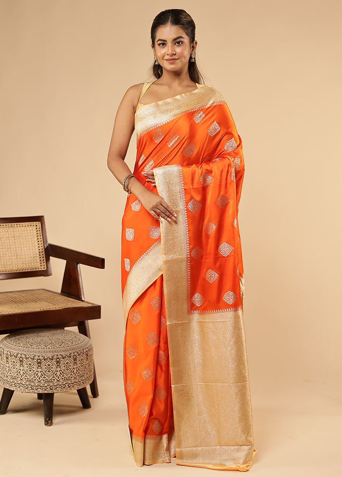Orange Dupion Silk Saree With Blouse Piece