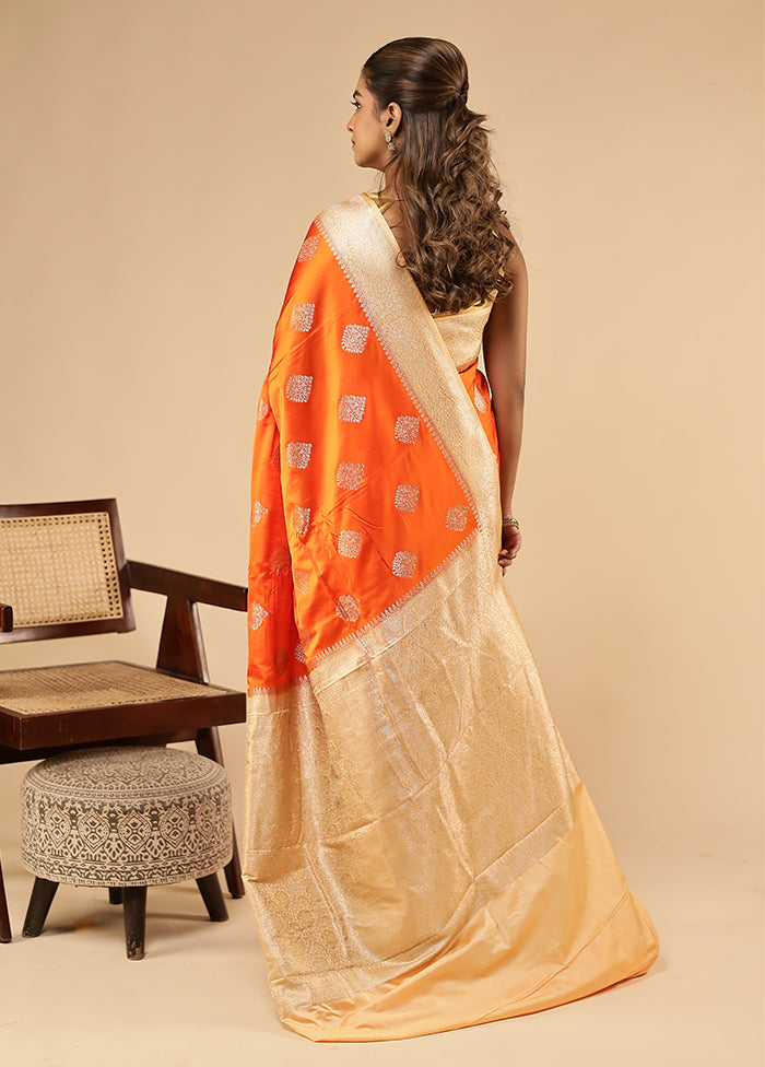 Orange Dupion Silk Saree With Blouse Piece