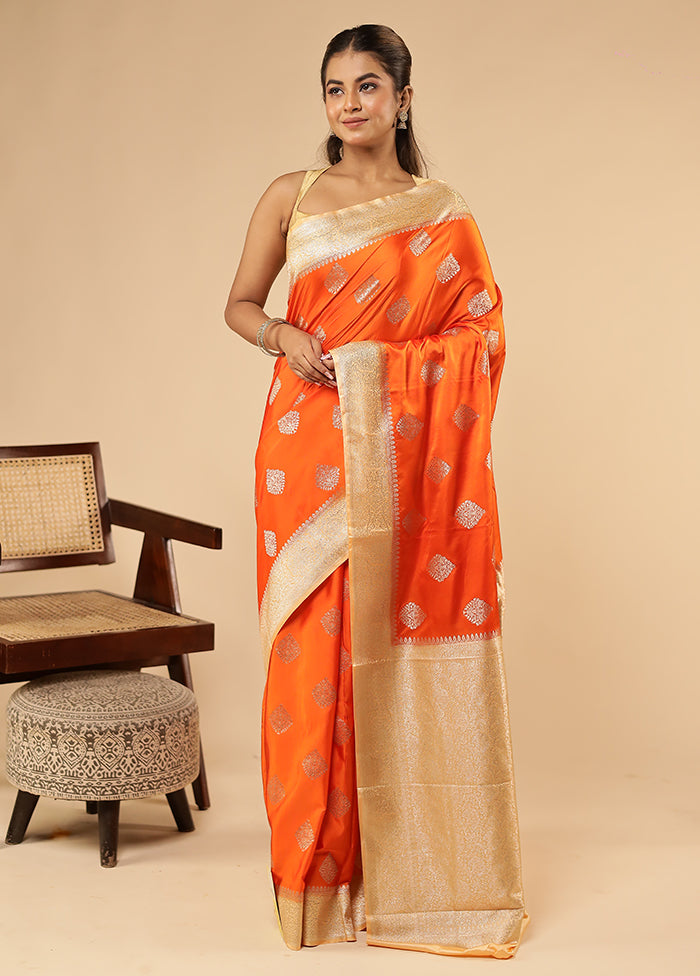 Orange Dupion Silk Saree With Blouse Piece