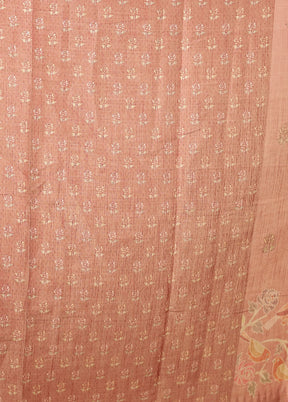 Pink Linen Silk Saree With Blouse Piece