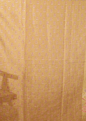 Yellow Linen Silk Saree With Blouse Piece