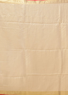 Cream Linen Silk Saree With Blouse Piece