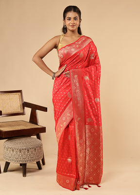 Red Dupion Silk Saree With Blouse Piece