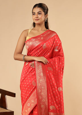 Red Dupion Silk Saree With Blouse Piece