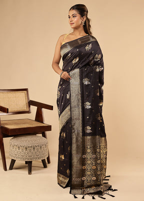 Blue Dupion Silk Saree With Blouse Piece