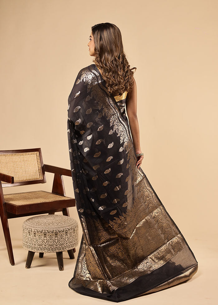 Black Dupion Silk Saree With Blouse Piece