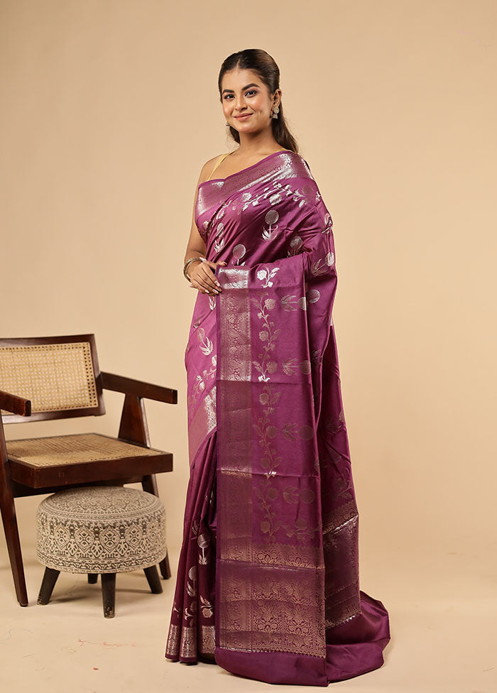 Purple Dupion Silk Saree With Blouse Piece