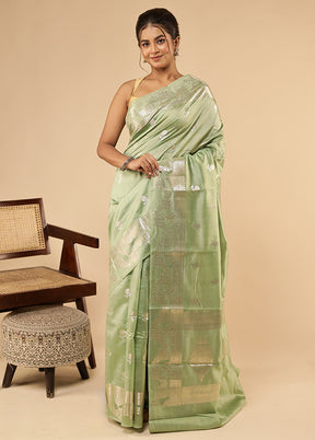 Green Dupion Silk Saree With Blouse Piece