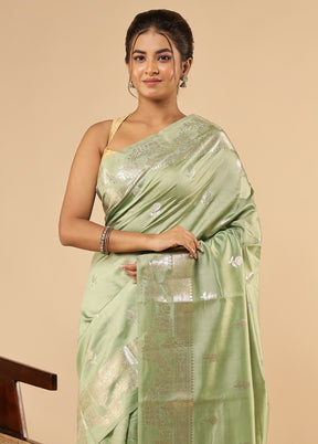 Green Dupion Silk Saree With Blouse Piece