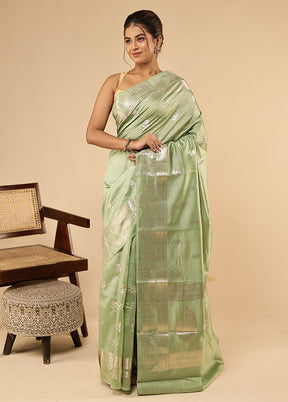 Green Dupion Silk Saree With Blouse Piece