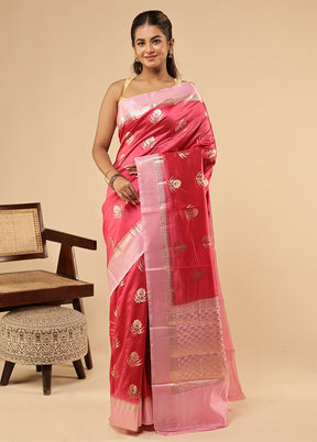 Pink Dupion Silk Saree With Blouse Piece