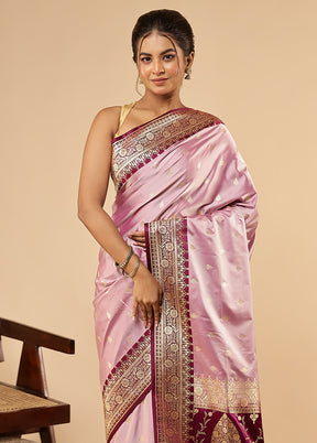 Purple Banarasi Silk Saree With Blouse Piece
