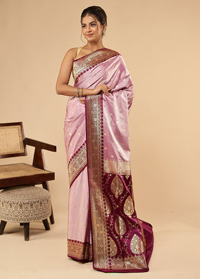 Purple Banarasi Silk Saree With Blouse Piece