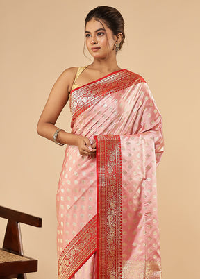 Pink Banarasi Silk Saree With Blouse Piece