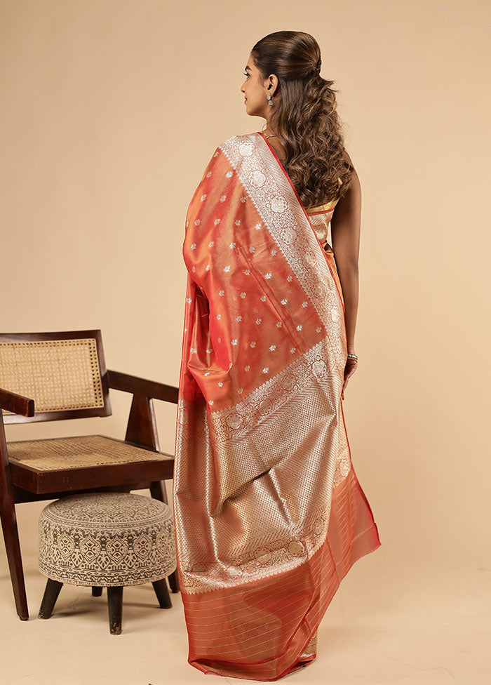 Rust Tissue Silk Saree With Blouse Piece