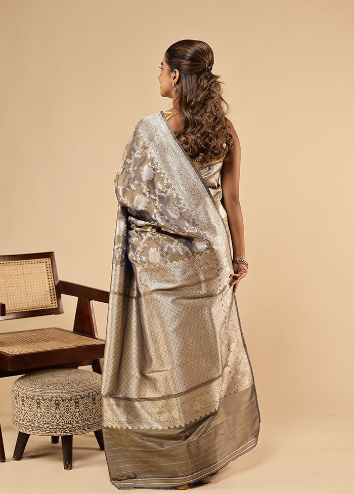 Grey Tissue Silk Saree With Blouse Piece