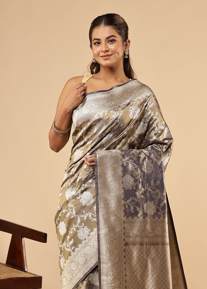 Grey Tissue Silk Saree With Blouse Piece