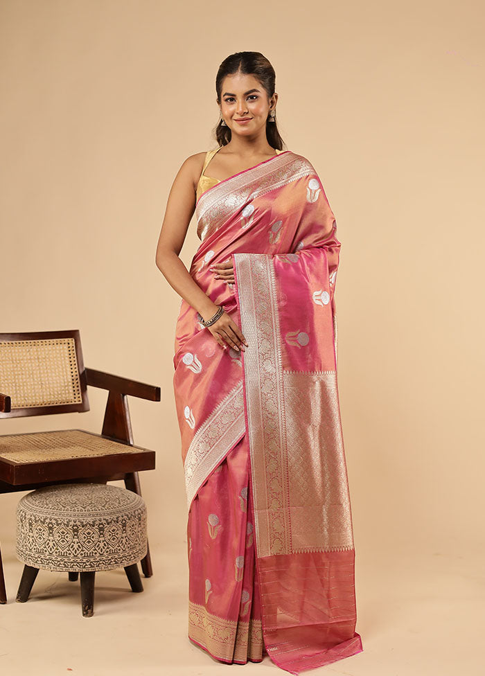 Pink Tissue Silk Saree With Blouse Piece