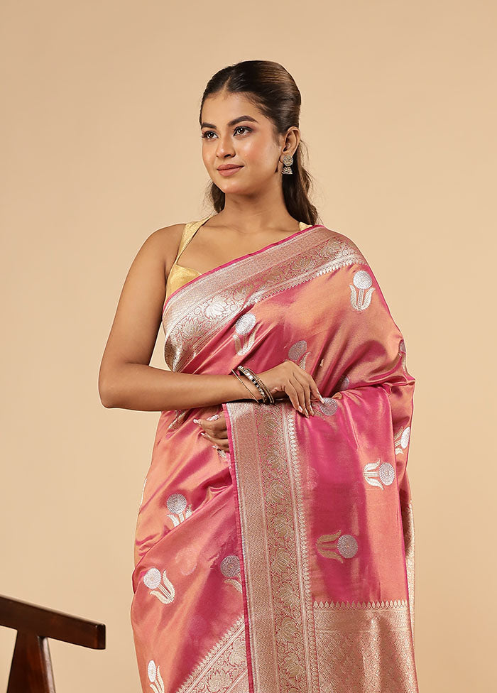 Pink Tissue Silk Saree With Blouse Piece