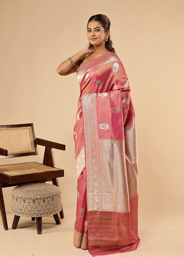 Pink Tissue Silk Saree With Blouse Piece
