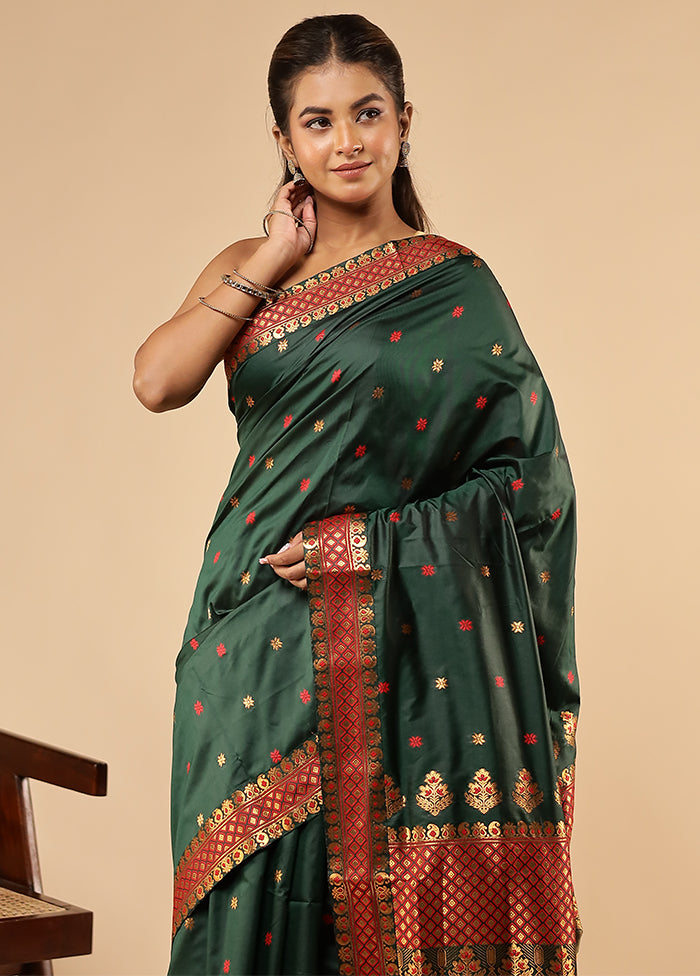 Green Assam Silk Saree With Blouse Piece