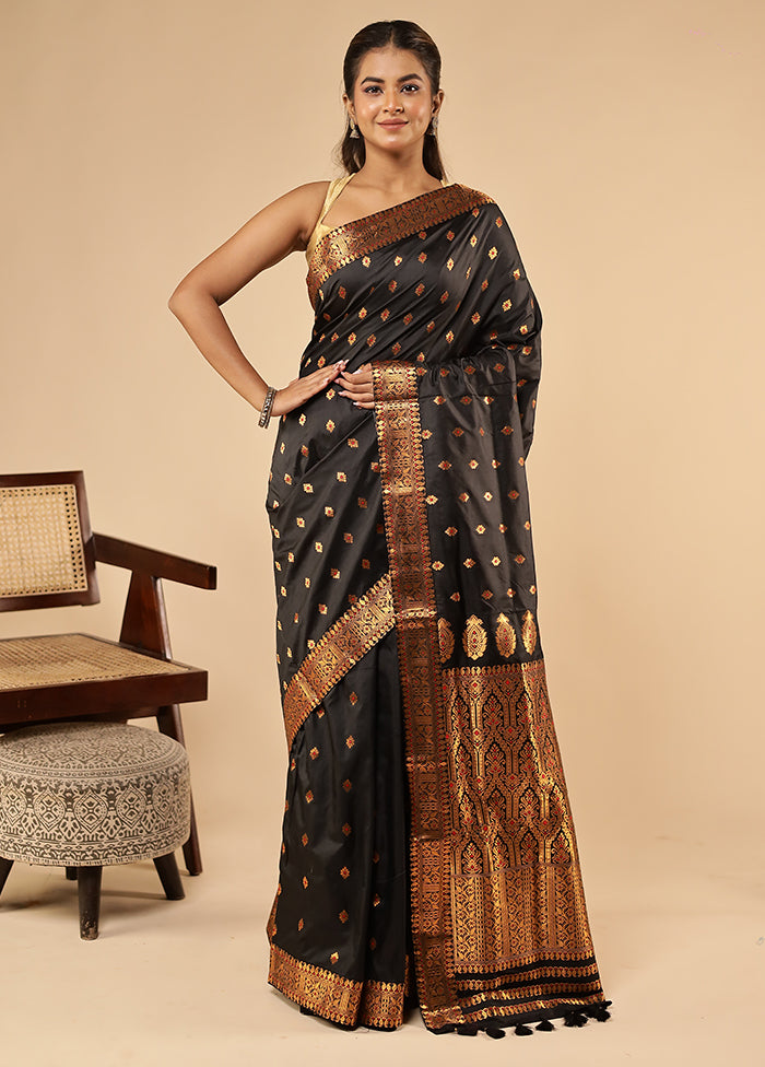 Black Assam Silk Saree With Blouse Piece