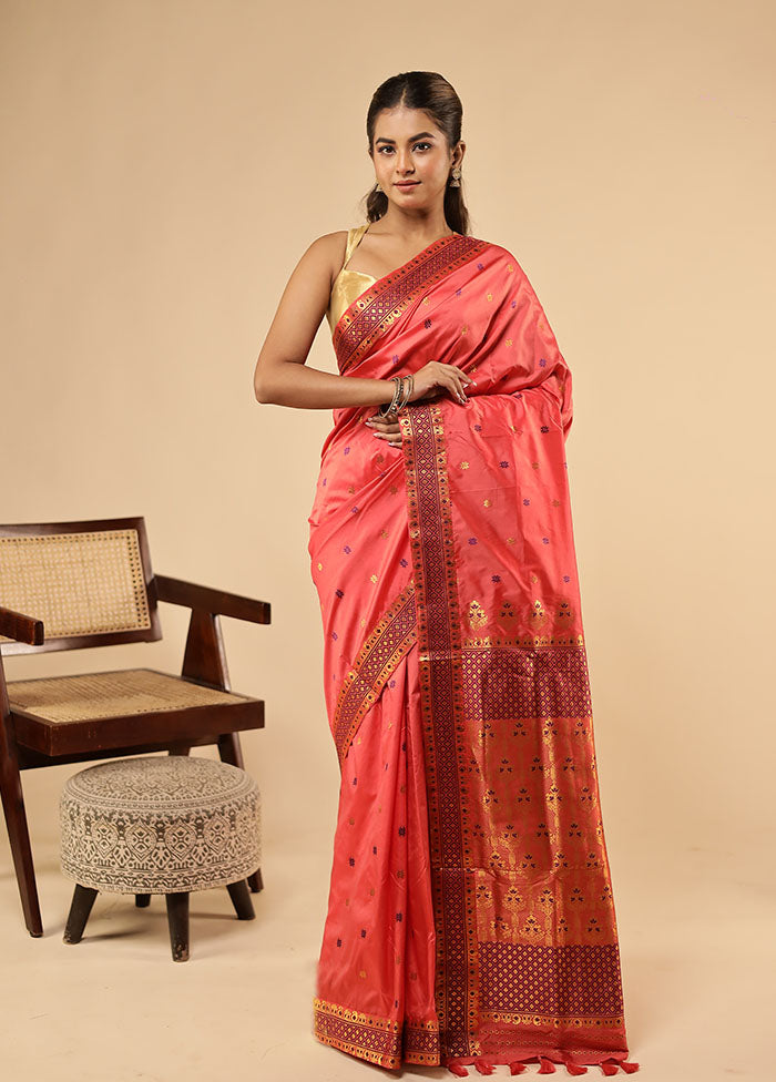 Pink Assam Silk Saree With Blouse Piece