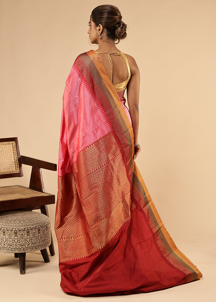 Pink Handloom Kanchipuram Pure Silk Saree With Blouse Piece