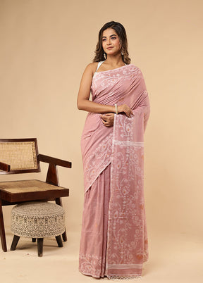 Pink Matka Silk Saree With Blouse Piece