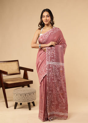 Pink Matka Silk Saree With Blouse Piece