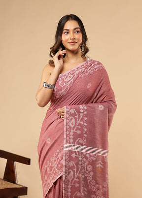 Pink Matka Silk Saree With Blouse Piece