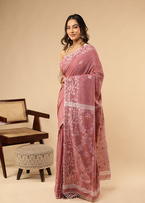Pink Matka Silk Saree With Blouse Piece