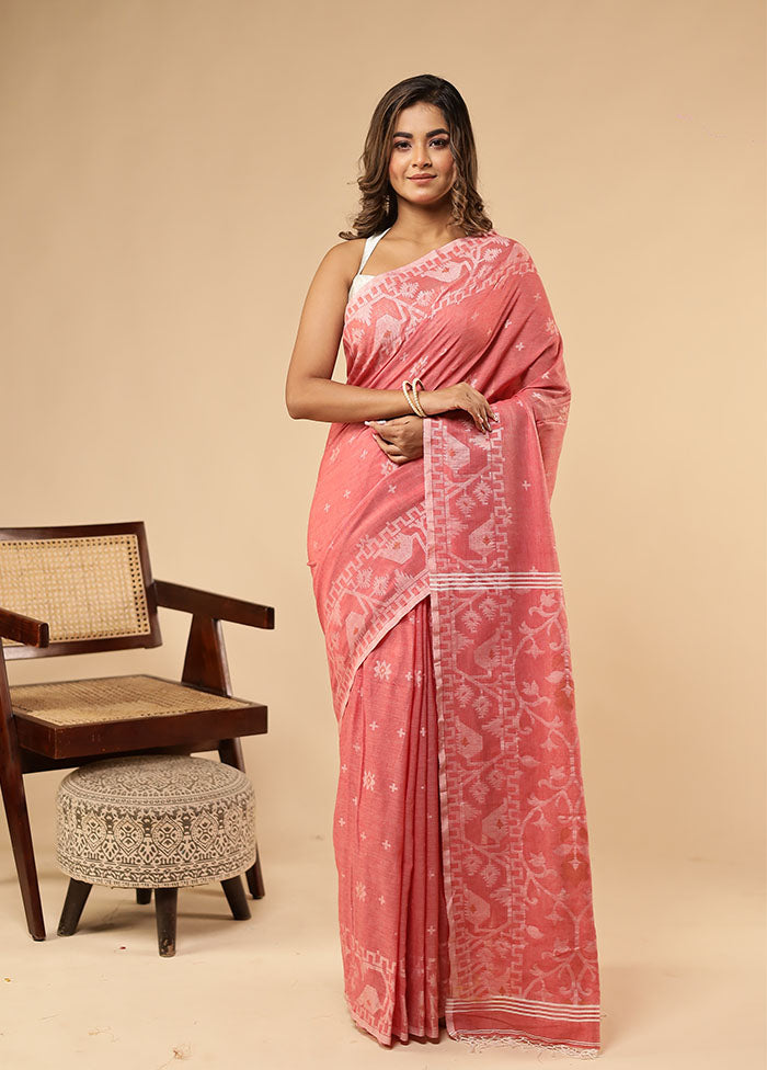 Pink Matka Silk Saree With Blouse Piece