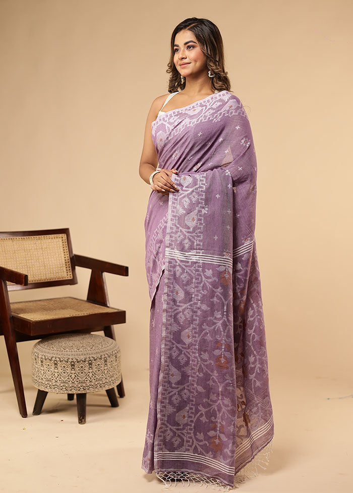 Purple Matka Silk Saree Without Blouse Piece