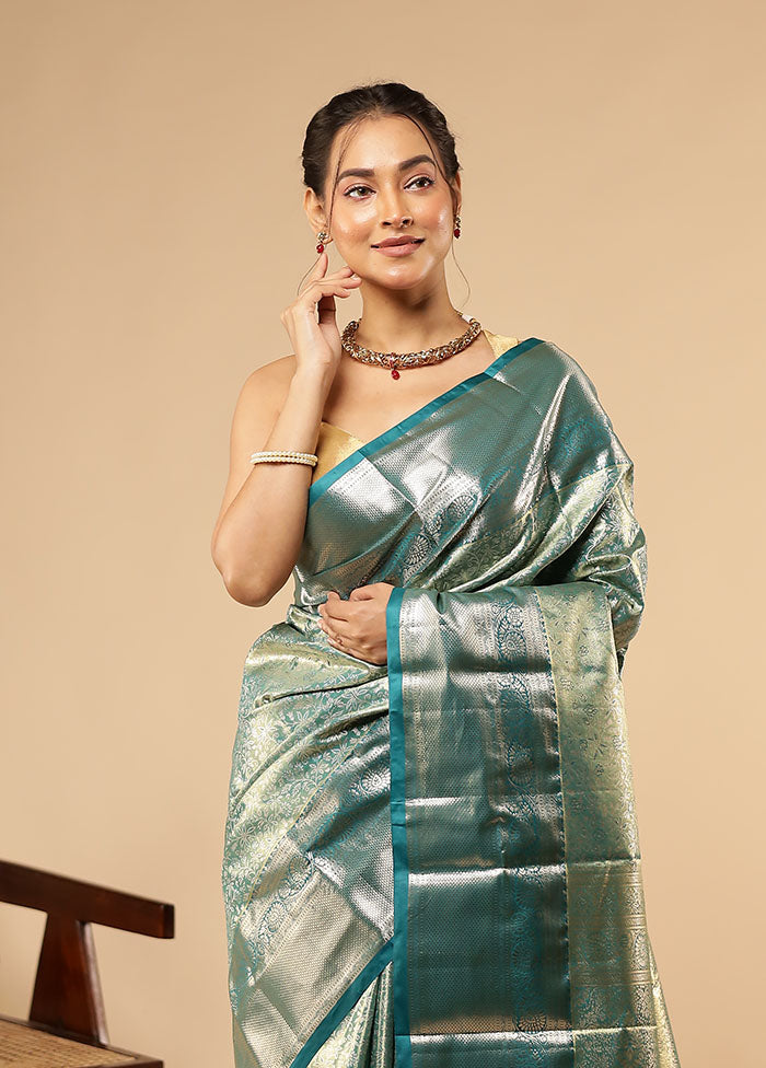 Green Kanjivaram Silk Saree With Blouse Piece
