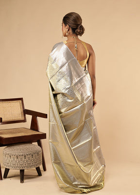 Grey Kanjivaram Silk Saree With Blouse Piece