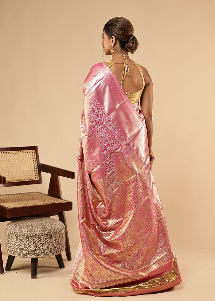 Pink Kanjivaram Silk Saree With Blouse Piece