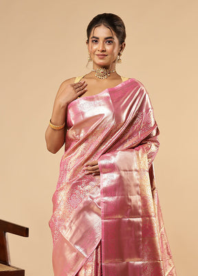 Pink Kanjivaram Silk Saree With Blouse Piece