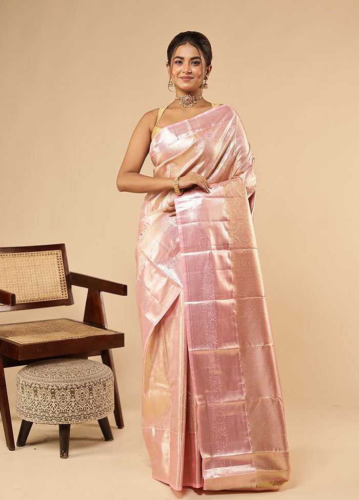Pink Kanjivaram Silk Saree With Blouse Piece